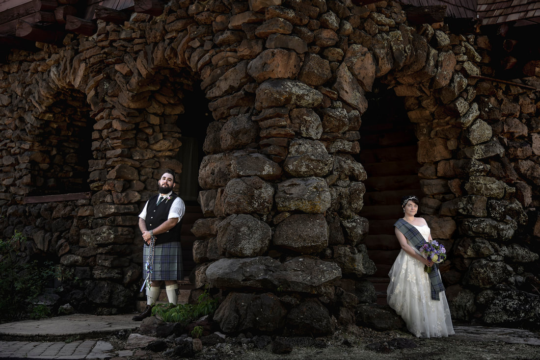 riordan mansion wedding couple celtic stone building flagstaff